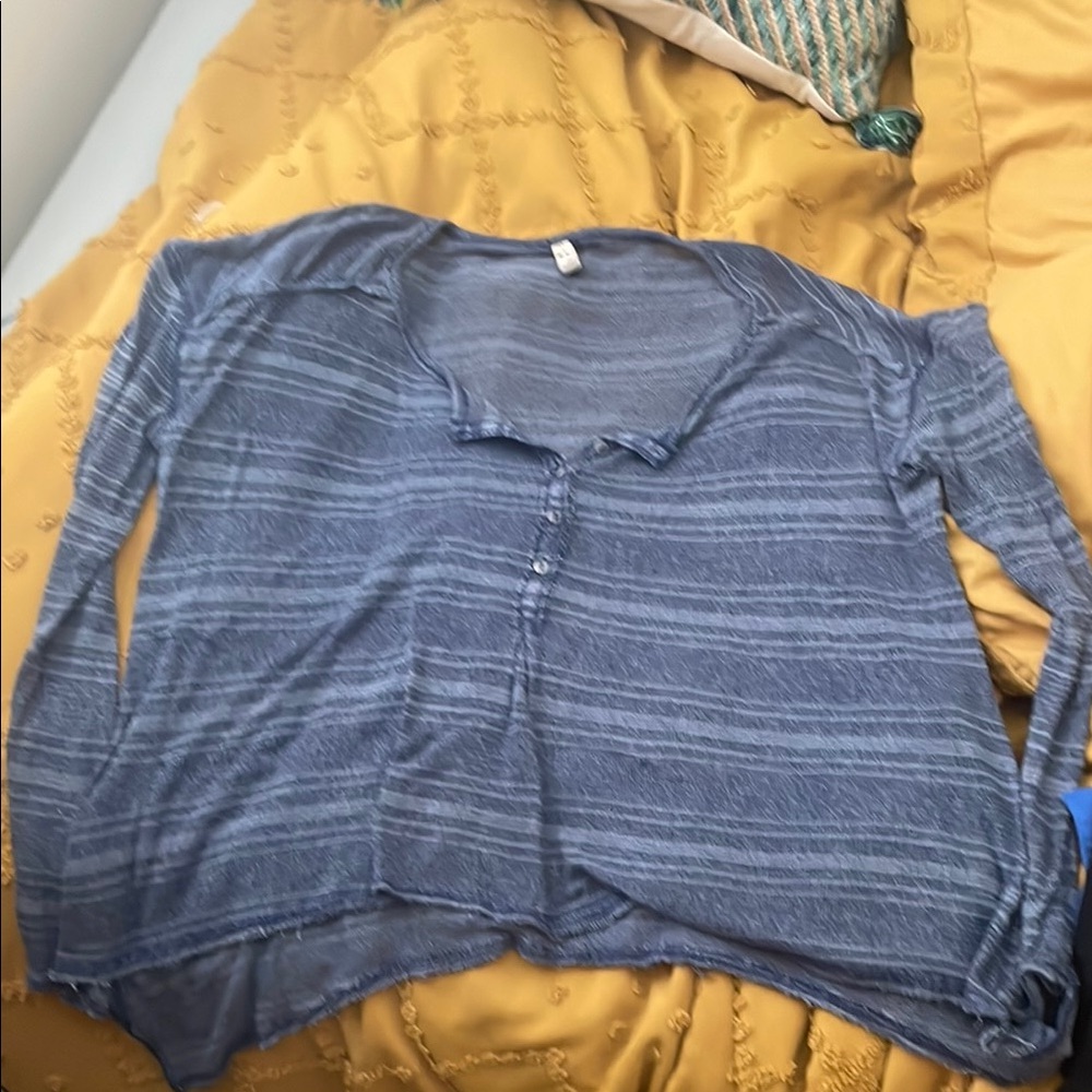 Free People Blue Striped Cardigan Sweater